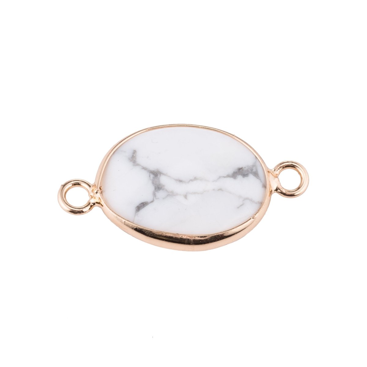White Howlite Gold Edge Oval Cut Shape Marble Women Gift Bracelet Charm Bead Connector Pendant Finding Double Bail for Jewelry Making F-778