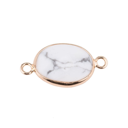 White Howlite Gold Edge Oval Cut Shape Marble Women Gift Bracelet Charm Bead Connector Pendant Finding Double Bail for Jewelry Making F-778