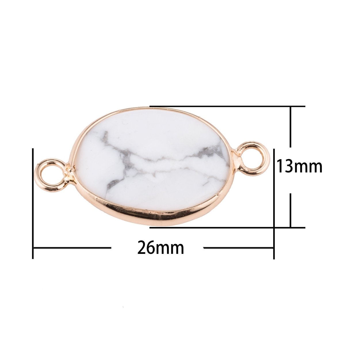White Howlite Gold Edge Oval Cut Shape Marble Women Gift Bracelet Charm Bead Connector Pendant Finding Double Bail for Jewelry Making F-778