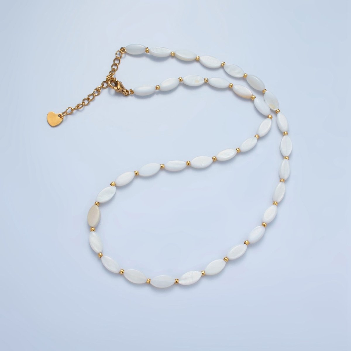 White Jade Beaded Chain Necklace 15.74 Inch with Extender | WA2581