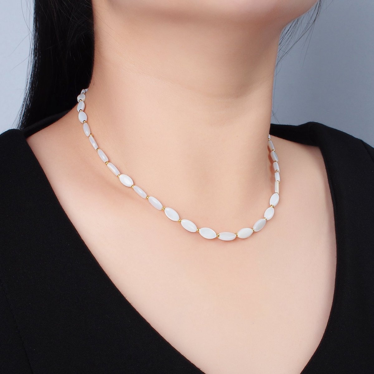 White Jade Beaded Chain Necklace 15.74 Inch with Extender | WA2581