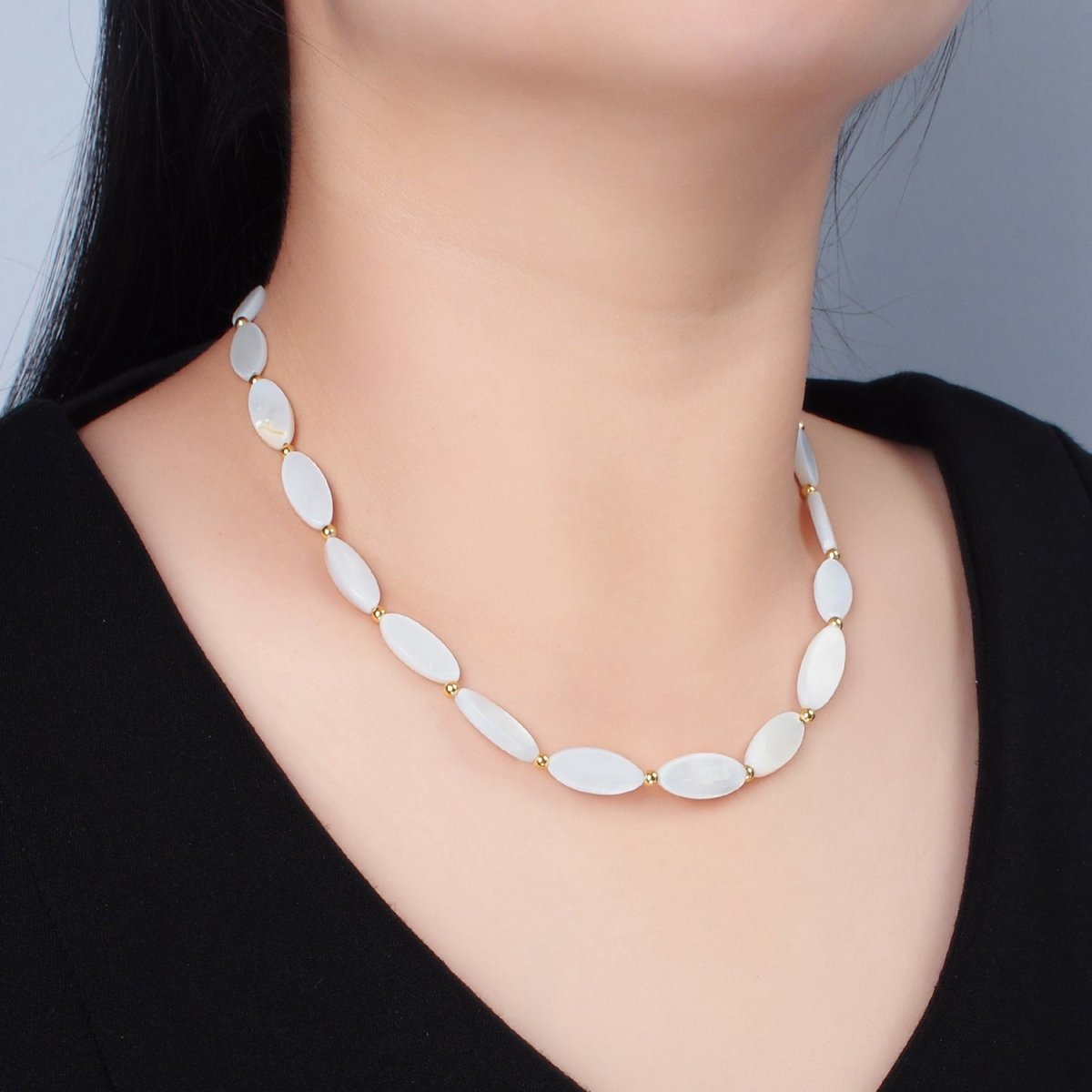 White Jade Beaded Chain Necklace 16.14 Inch with Extender | WA2582