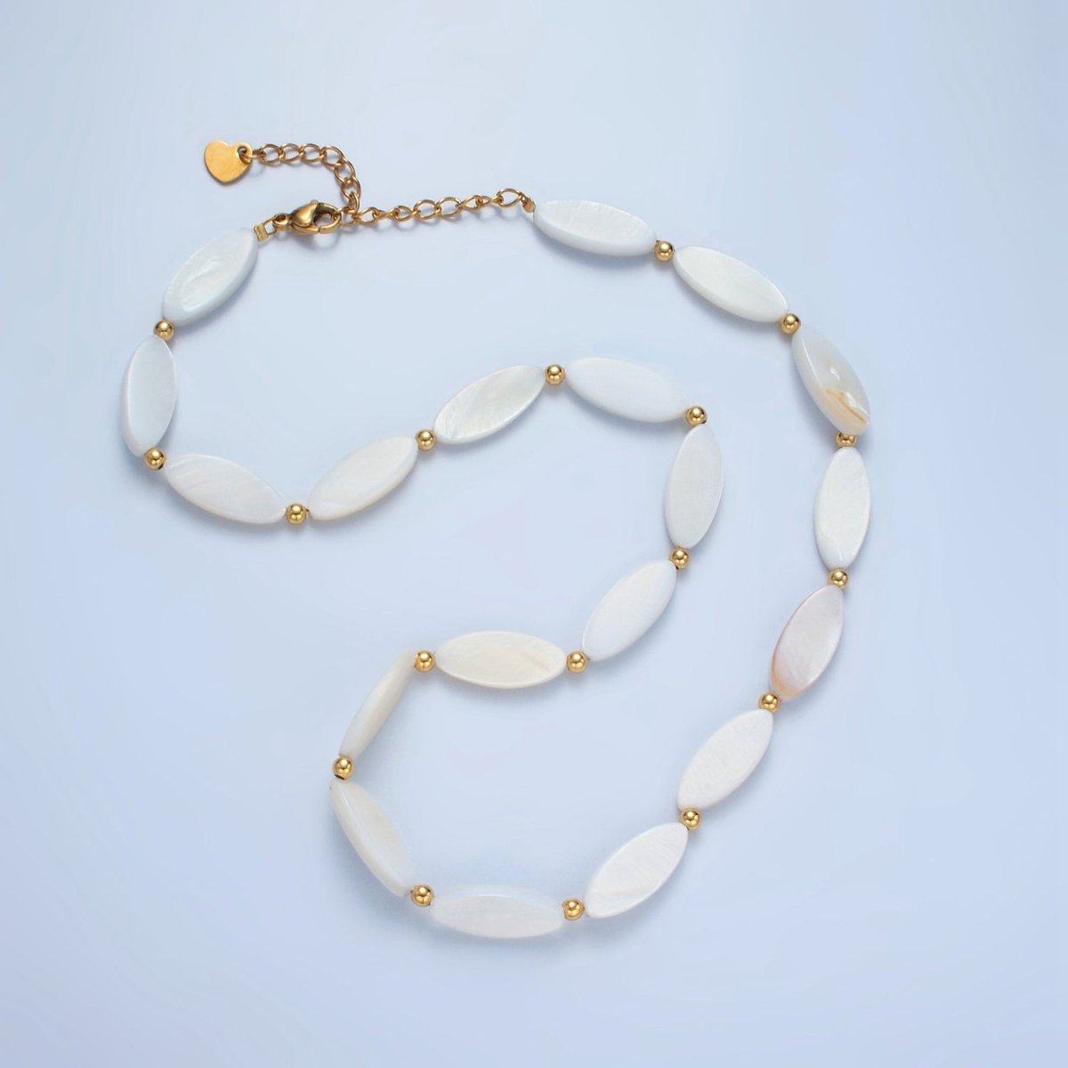 White Jade Beaded Chain Necklace 16.14 Inch with Extender | WA2582