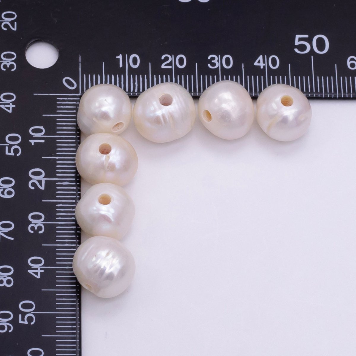 White Ringed Baroque Button Freshwater Pearl Beads | P1759