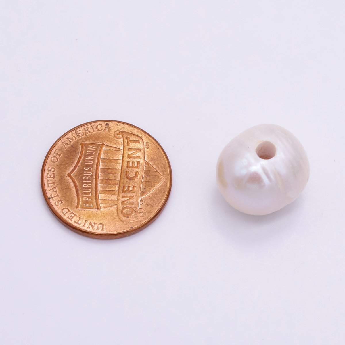 White Ringed Baroque Button Freshwater Pearl Beads | P1759